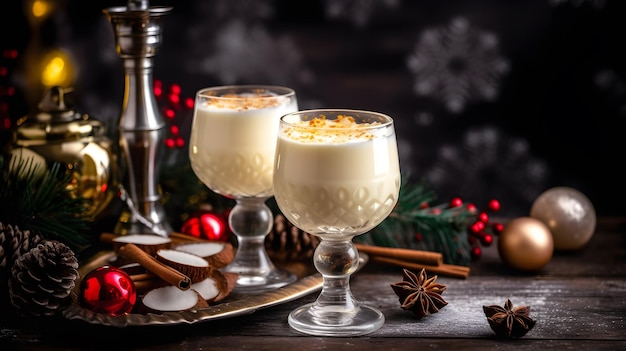 Un cocktail de noël à la cannelle et à la cannelle sur la table