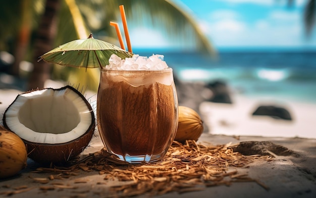 Un cocktail de noix de coco fait à la plage