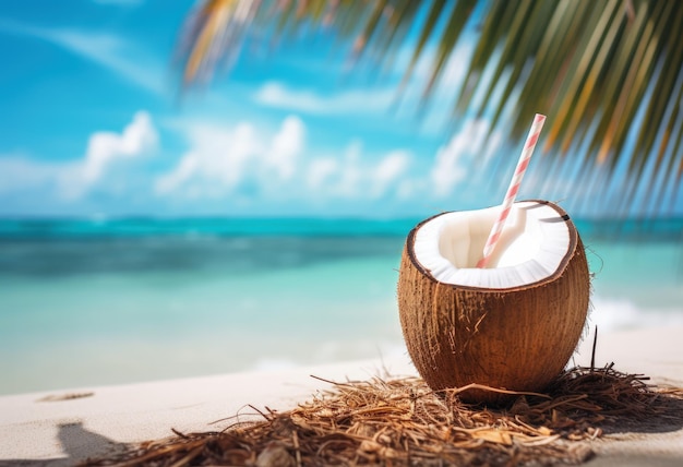 Cocktail de noix de coco sur une plage tropicale