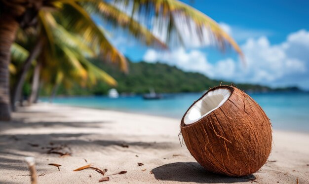 Cocktail de noix de coco sur une plage tropicale