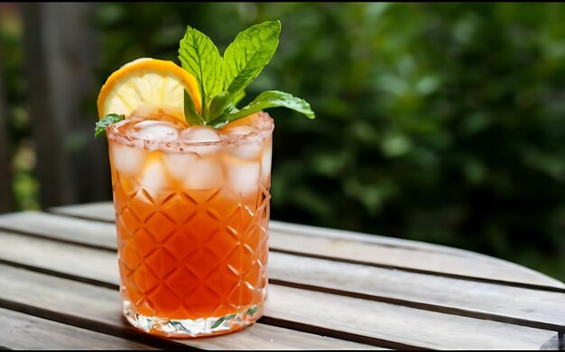 Cocktail d'orange avec des feuilles de menthe à l'extérieur