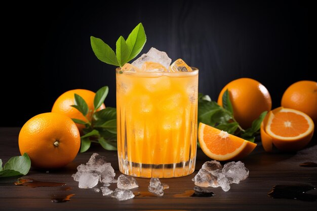 Un cocktail d'orange glacée sur la table.