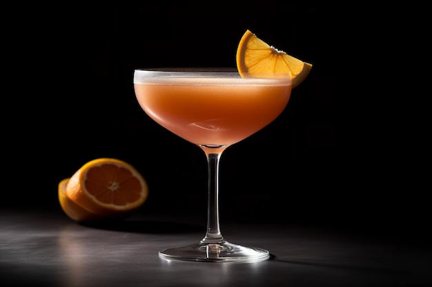 Un cocktail avec des oranges sur fond noir