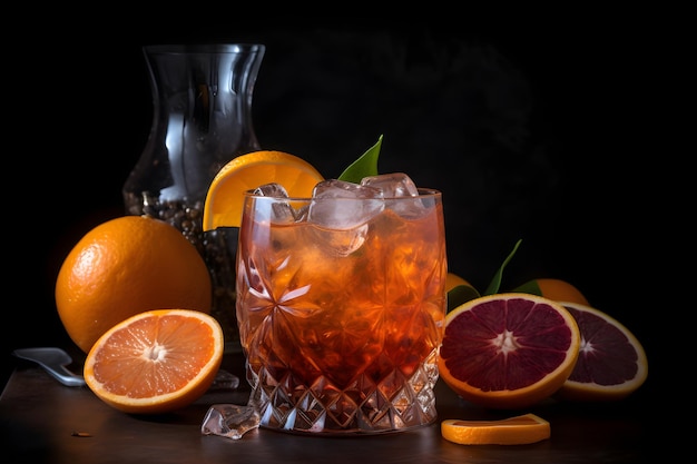 Un cocktail avec des oranges et des pamplemousses sur une table