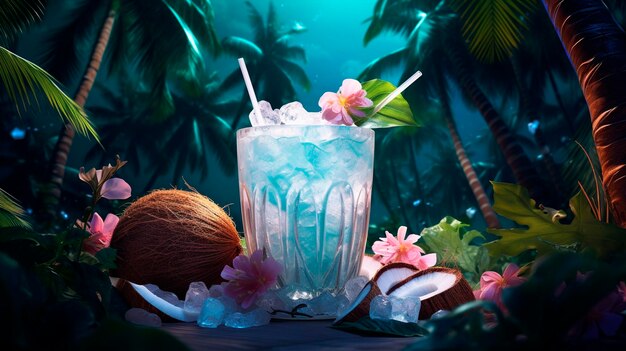 Cocktail de pina colada tropicale dans un verre Concentration sélective Boissons