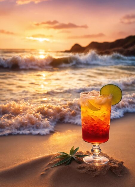 Cocktail sur la plage au coucher du soleil Arrière-plan d'été coloré ai génératif