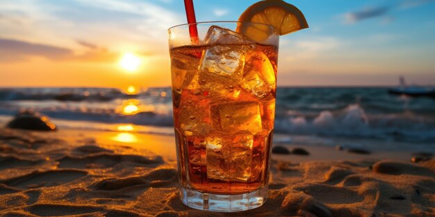 Cocktail sur la plage Cocktail orange avec de la glace Photo de haute qualité IA générative