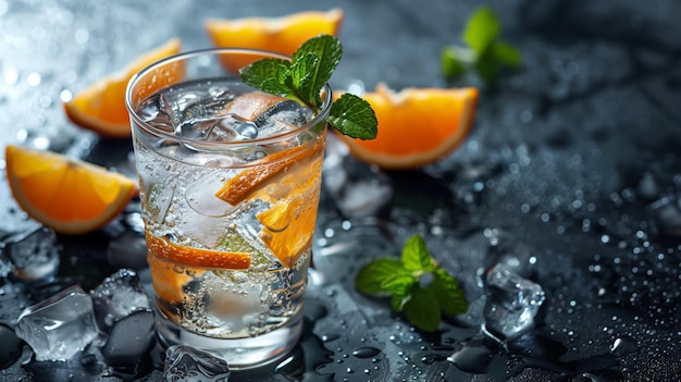 Photo un cocktail rafraîchissant d'agrumes dans un verre glacé garni d'une peau d'orange