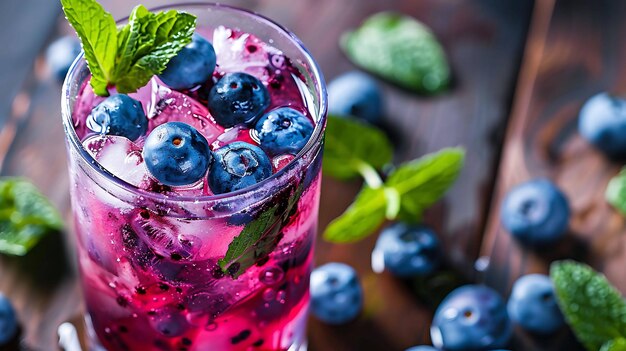 Un cocktail rafraîchissant et délicieux de bleuets avec de la glace et de la menthe parfait pour l'été ou toute occasion spéciale