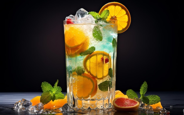 Cocktail rempli de fruits avec des agrumes et de la menthe