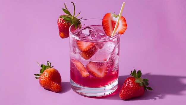 Cocktail rose glacé et fraises fraîches