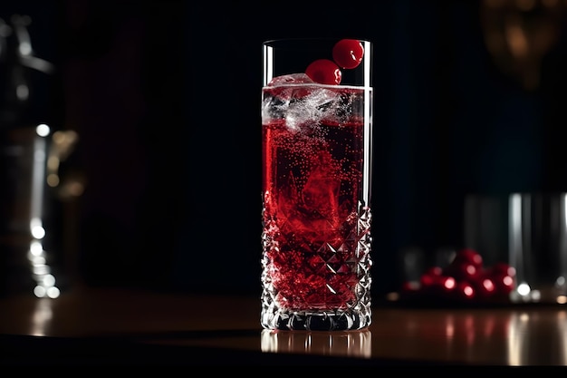 Un cocktail rouge avec une cerise sur le dessus.