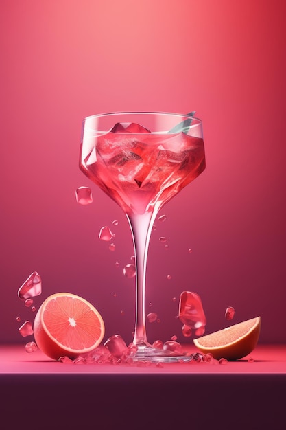 Un cocktail rouge avec des glaçons et un verre de jus.