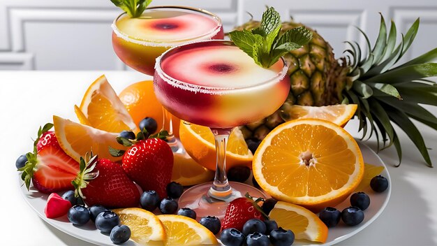 Photo cocktail set with fresh summer fruits isolated