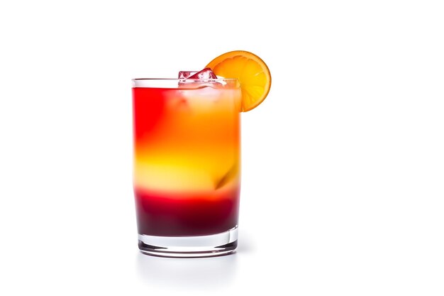 Cocktail Tequila Sunrise sur fond blanc avec espace de copie généré par l'IA