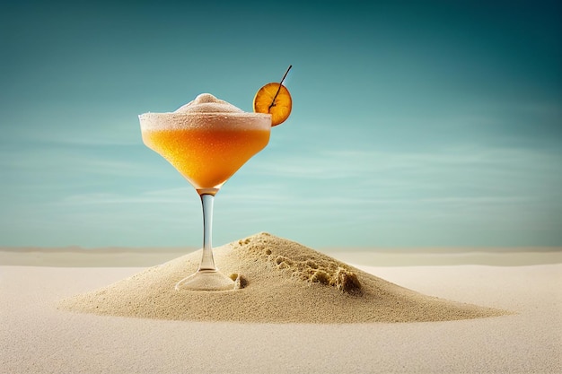Photo un cocktail avec une tranche d'orange dans le sable.