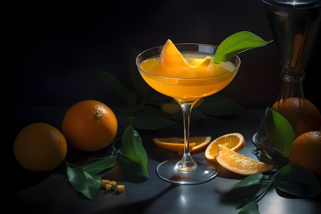 Un cocktail avec une tranche d'orange dessus