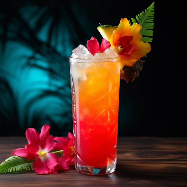 Un cocktail tropical coloré avec un mélange de jus