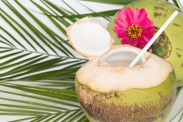 Cocktail tropical avec de l&#39;eau de noix de coco crue biologique