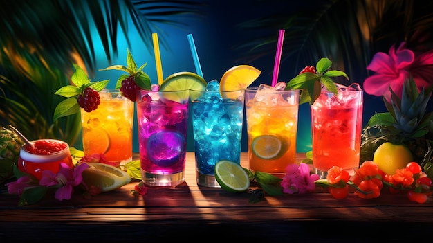 Un cocktail tropical sur fond avec des boissons rafraîchissantes créées par ai