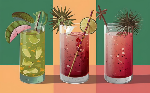 Cocktail tropical sur un fond pastel minimal