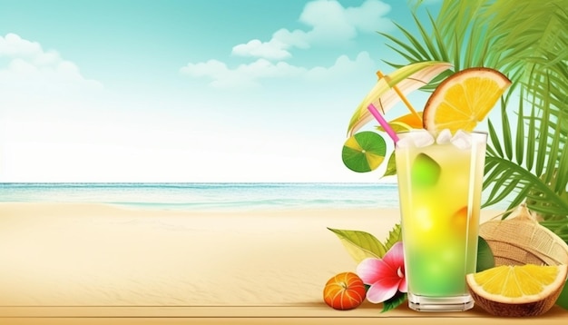 Cocktail tropical sur une plage avec une scène de plage