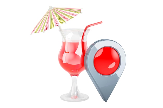 Cocktail tropical avec rendu 3D du pointeur de carte