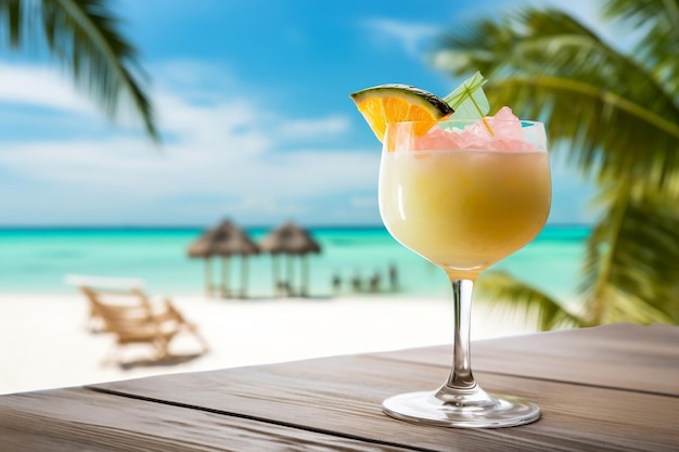 Cocktail tropical servi sur la plage