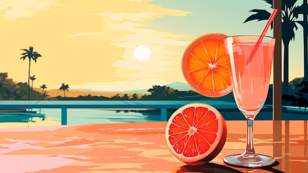 cocktail et verre rouge avec du citron