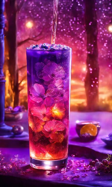 Cocktail violet avec de la glace sur une table en bois Focus sélectif ai génératif