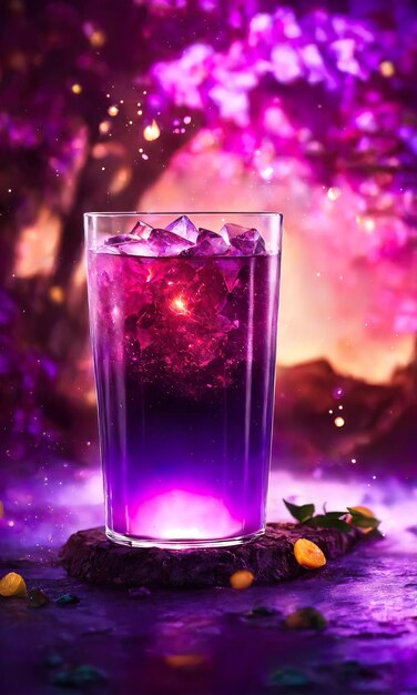 Cocktail violet avec de la glace sur une table en bois Focus sélectif ai génératif