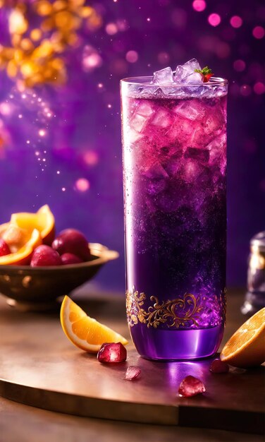 Cocktail violet avec de la glace sur une table en bois Focus sélectif ai génératif