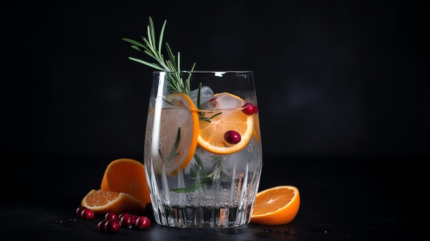 Cocktail de vodka et sprite avec fruits mûrs et romarin Illustration AI GenerativexA