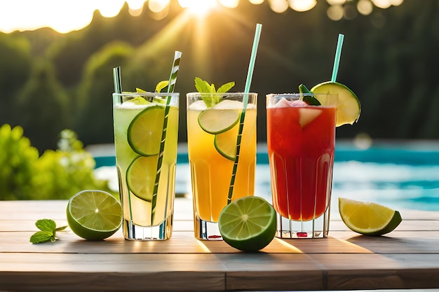 cocktails au bord de la piscine