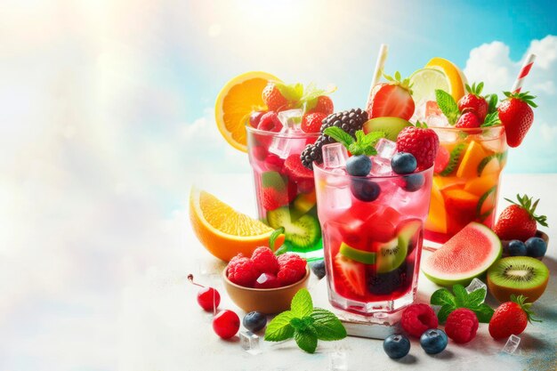 Cocktails de baies saines et lumineuses Concept de vacances d'été Fruits frais boissons froides glacées ai génératif