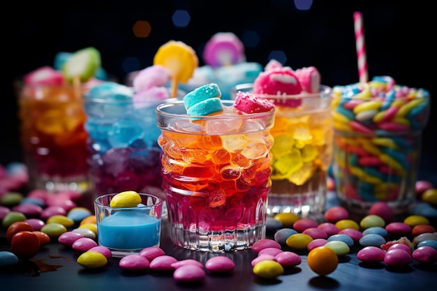 Photo cocktails ou boissons à l'inspiration de bonbons avec garniture