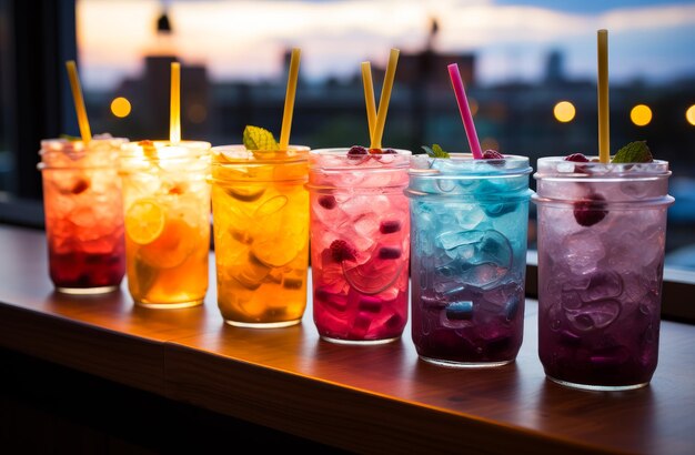Des cocktails colorés au bar.