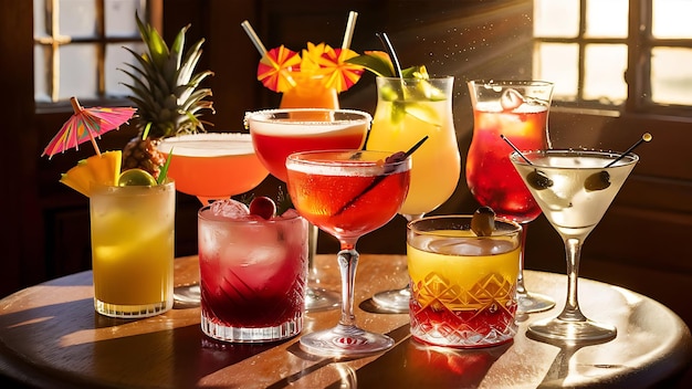 Des cocktails colorés à la lumière du soleil