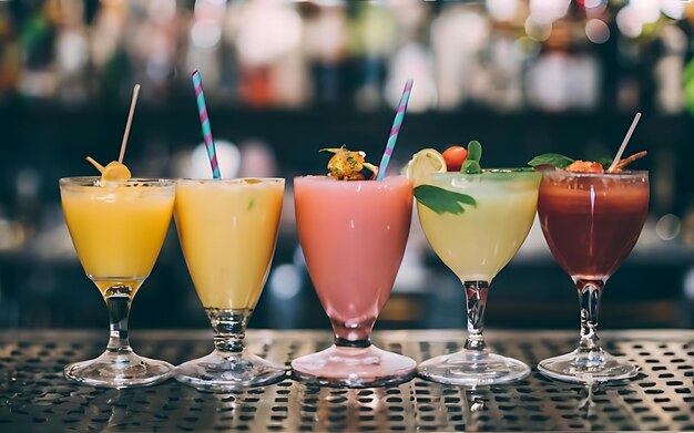 Des cocktails colorés sur la table du bar dans un restaurant