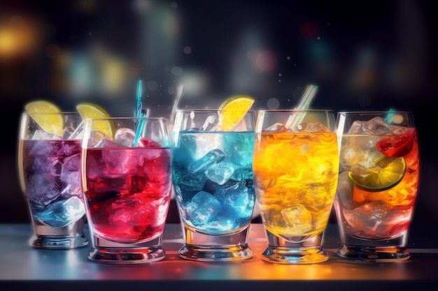 Cocktails colorés Verre de glace de fête Générer AI