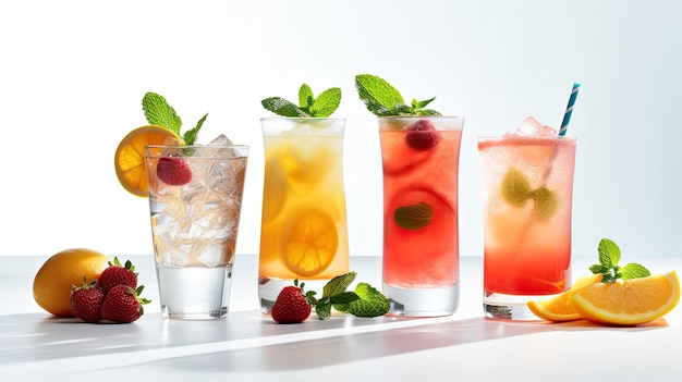 Cocktails d'été sur un fond blanc IA générative