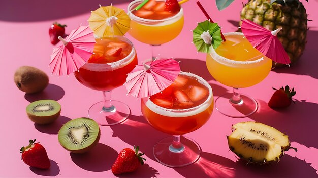 Photo les cocktails exotiques roses et les fruits sur rose