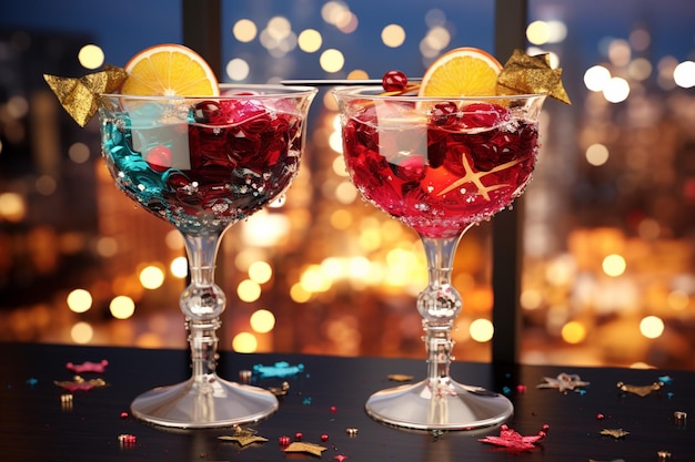 Cocktails festifs de la veille du Nouvel An servis dans des décorati 00291 02