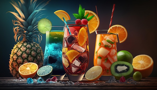 Cocktails fruités et savoureux AI générative