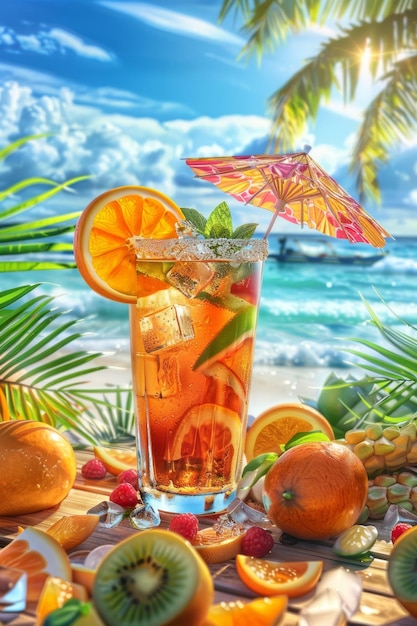 Photo cocktails de fruits exotiques sur la plage ia générative