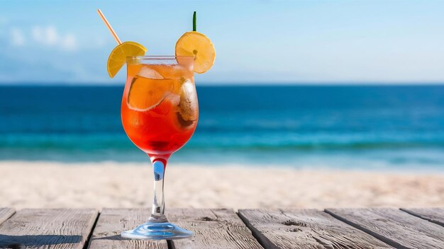 Cocktails glacés en verre avec plage et mer