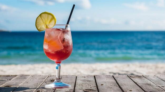 Cocktails glacés en verre avec plage et mer