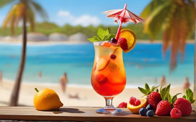 Cocktails en gros plan sur la plage