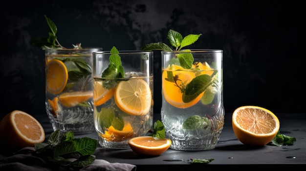 Cocktails de limonade sains d'été d'eau infusée d'agrumes ou de mojitos