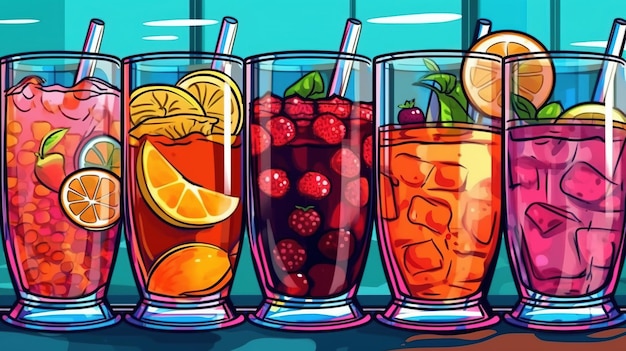 Cocktails sans alcool pour options sans alcool Concept fantastique Illustration peinture